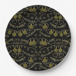 Hanukkah Gold Dreidels Pappteller
