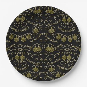 Hanukkah Gold Dreidels Pappteller