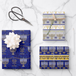 Hanukkah Gold Menorah Monogramm Chic-Sortiment Geschenkpapier Set