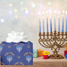 Hanukkah Gold Star von David Menorah White Blue