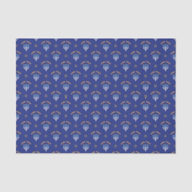 Hanukkah Gold Star von David Menorah White Blue Seidenpapier (Vorderseite)