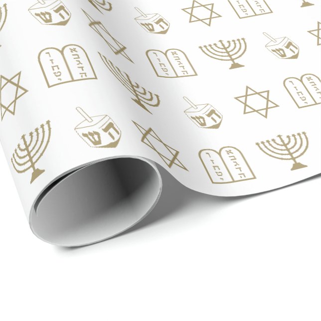 Hanukkah-Gold und weißes jüdisches Urlaubsmuster Geschenkpapier (Rolleneckpunkt)
