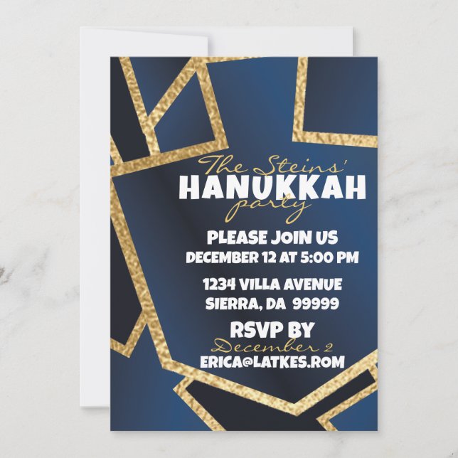 Hanukkah Golden Dreidels Navy Blue Einladung (Vorderseite)
