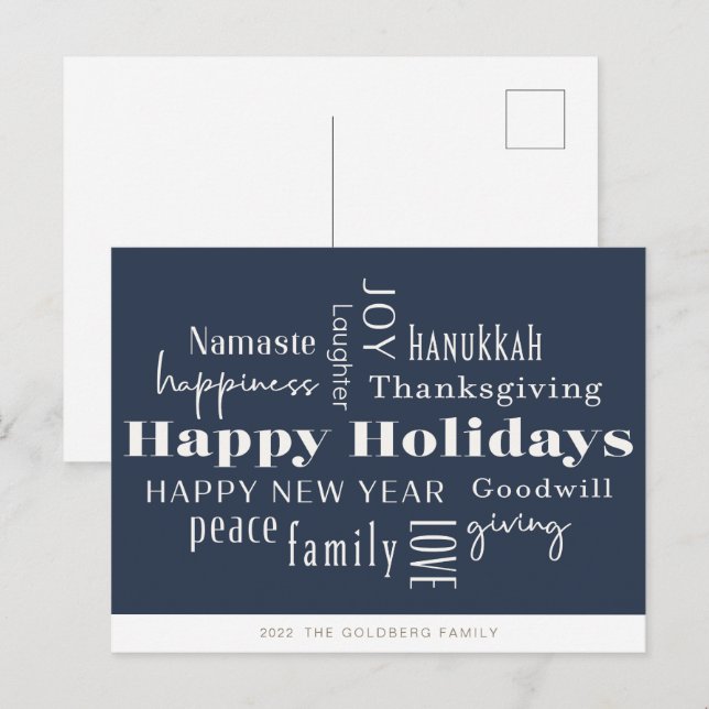 Hanukkah Greetings Holiday Navy Gold Postkarte (Vorne/Hinten)
