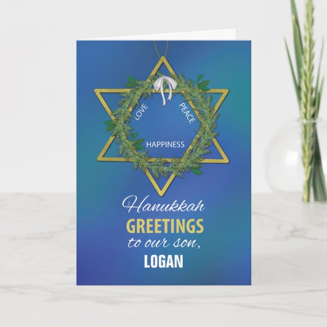 Hanukkah Grüße an Son Star von David Gold Look Karte (Vorderseite)