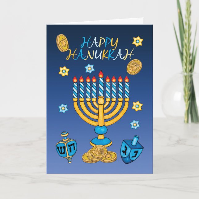 Hanukkah Grußkarte mit Menorah Feiertagskarte (Vorderseite)