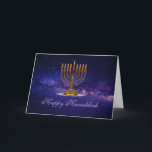 Hanukkah Grußkarte mit schöner Menorah Feiertagskarte<br><div class="desc">Hanukkah Grußkarte mit wunderschöner Menorah mit leuchtender Kerze,  die den dunklen Himmel erhellt.</div>