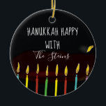 Hanukkah Happy Colorful Menorah Candles Keramik Ornament<br><div class="desc">Hanukkah "Hanukkah Happy Colorful Menorah Candles" Circle Ornament. (2 Seiten) Personalisieren Sie, indem Sie Text auf der Vorder- und Rückseite des Ornaments löschen. Dann geben Sie Ihre eigenen Schriftart mit der gewünschten Farbe, Größe und Stil ein. Danke, dass ihr angehalten und vorbeigekommen seid! Viel geschätzt! Happy Chanukah/Hanukkah! Halte einmalige Familien-Erinnerungen...</div>