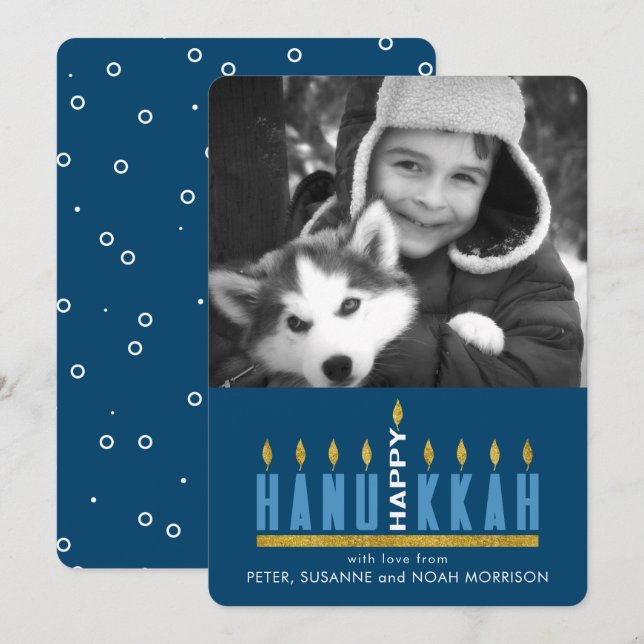 Hanukkah | Happy Hanukkah Menorah Foto Card Einladung (Vorne/Hinten)