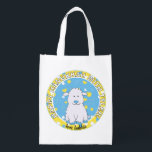 Hanukkah Happy mit Blue Lambie Wiederverwendbare Einkaufstasche<br><div class="desc">Hanukkah Happy mit Blue Lambie, weiße 2-seitige Tasche. Alle Designelemente können bearbeitet werden. Alle bearbeitbaren Texte können gelöscht und durch eine eigene Nachricht ersetzt werden. Verwenden Sie Ihre Lieblingsfarbe, Schriftart und Stil. Happy Hanukkah/Chanukah! Stil: Wiederverwendbare Beutel Grün gehen und retten den Planeten mit unserer wiederverwendbaren Lebensmitteltasche! Diese Tasche ist aus...</div>
