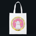 Hanukkah Happy mit Pink Lambie Wiederverwendbare Einkaufstasche<br><div class="desc">Hanukkah Happy mit rosa Lambie, weiße 2-seitige Tasche. Alle Designelemente können bearbeitet werden. Alle bearbeitbaren Texte können gelöscht und durch eine eigene Nachricht ersetzt werden. Verwenden Sie Ihre Lieblingsfarbe, Schriftart und Stil. Happy Hanukkah/Chanukah! Stil: Wiederverwendbare Beutel Grün gehen und retten den Planeten mit unserer wiederverwendbaren Lebensmitteltasche! Diese Tasche ist aus...</div>