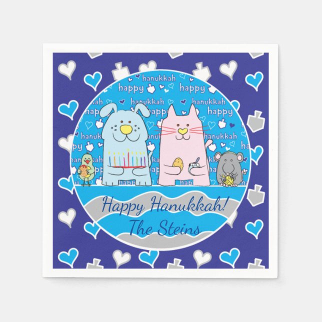 Hanukkah Haustiere Napkins Cocktail personalisiere Serviette (Vorderseite)