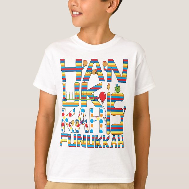 "Hanukkah ist Funukkah" Kinder tagless T - Shirt (Vorderseite)