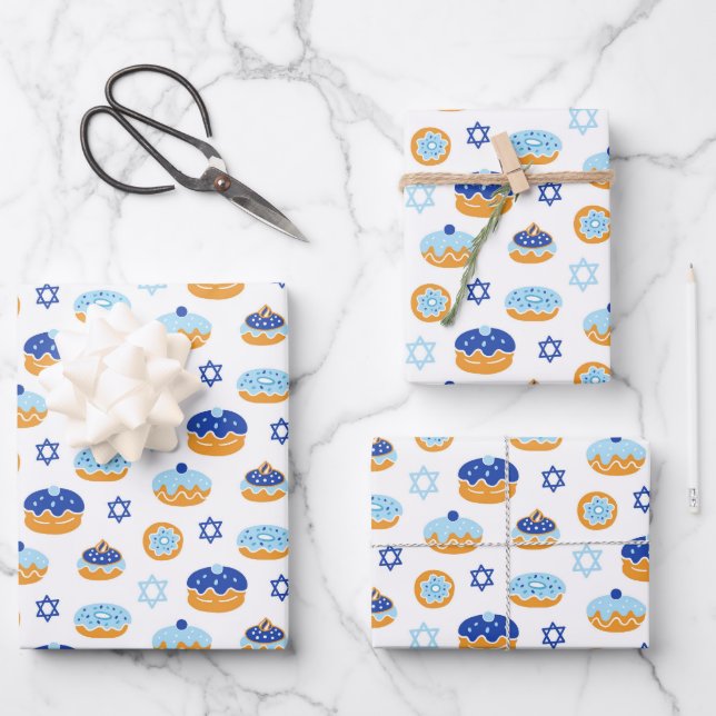 Hanukkah Jelly Donut Star von David Wrapping Paper Geschenkpapier Set (Vorderseite)