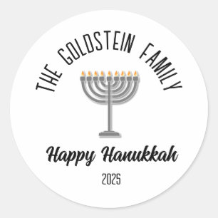 Hanukkah Jüdische Chanuka Personalisiert Familienn Runder Aufkleber