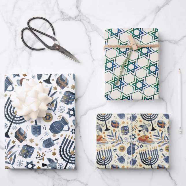 Hanukkah Jüdische Feiertage Klassische rustikale S Geschenkpapier Set (Vorderseite)