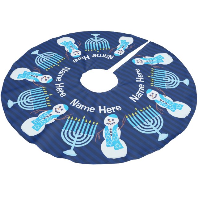 Hanukkah jüdischer Snowman Menorah Chrismukka Spaß Polyester Weihnachtsbaumdecke (Schrägansicht)