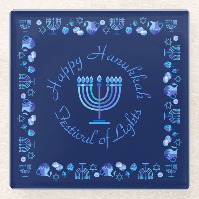 Hanukkah Jüdischer Urlaub Menorah Verziert Mandala Glasuntersetzer (Vorderseite)