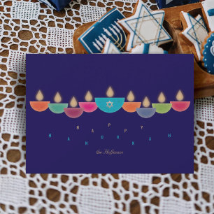 Hanukkah-Karte   Farbenfrohe Öllampe Menorah   Dun Einladung