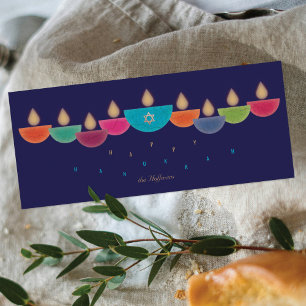 Hanukkah-Karte Farbige Öllampen Menora Navy