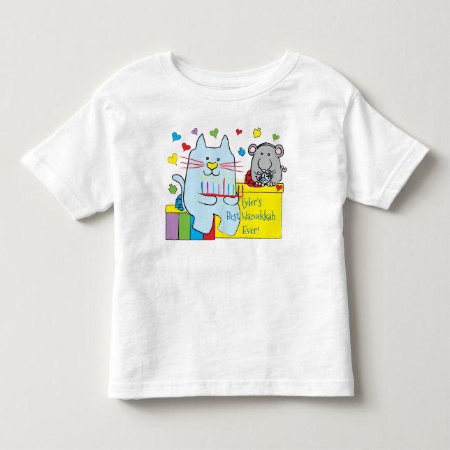 Hanukkah Kleinkind Jersey T - Shirt Blue Cat und M (Vorderseite)