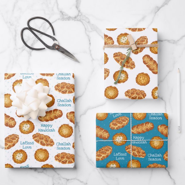 Hanukkah Latke and Challah Bread Foodie Pattern Geschenkpapier Set (Vorderseite)