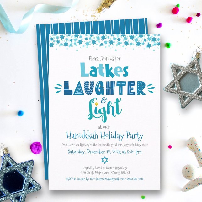 Hanukkah Latke Laghter Light Fun Modernes Party Einladung (Von Creator hochgeladen)