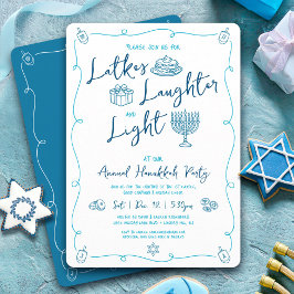 Hanukkah Latke Laughter Light Hand Drawn Fun Party Einladung