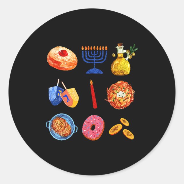 Hanukkah Latke Menorah Dreidel Donut Chanukah Jewi Runder Aufkleber (Vorderseite)