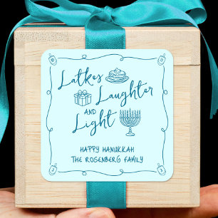 Hanukkah Latkes Lachen Licht Türkis Handgezeichnet Quadratischer Aufkleber