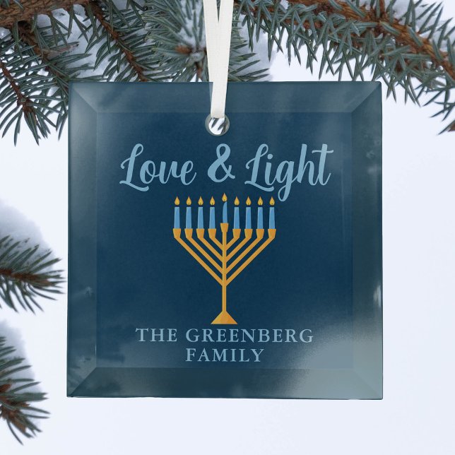 Hanukkah Liebe & Light Custom Blue Gold Menorah Ornament Aus Glas (Von Creator hochgeladen)