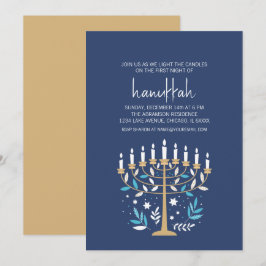 Hanukkah Liebe & Light Floral Menorah Feiertag Par Einladung