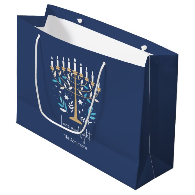 Hanukkah Liebe & Light Floral Menorah Große Geschenktüte (Vorderseite Schrägansicht)