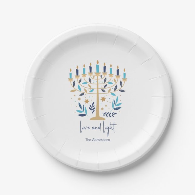 Hanukkah Liebe & Light Floral Menorah Pappteller (Vorderseite)