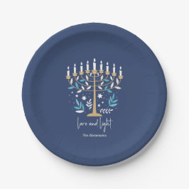 Hanukkah Liebe & Light Floral Menorah Pappteller