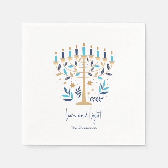 Hanukkah Liebe & Light Floral Menorah Serviette (Vorderseite)