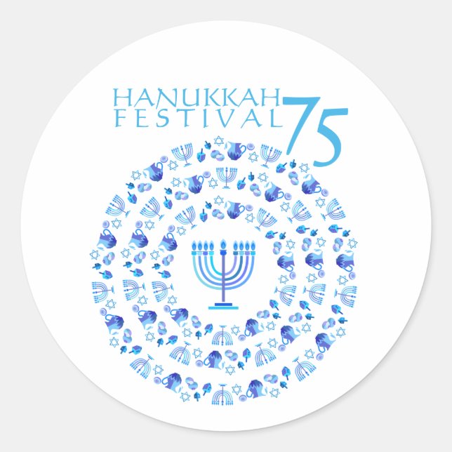 Hanukkah Lights Festival Jahrestag 75. Runder Aufkleber (Vorderseite)