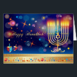 Hanukkah Lights Festival Paradies für Kletterhexen<br><div class="desc">Happy Hanukkah Schöne jüdische Feiertage der Lichter Grußkarte. Jüdischer Holiday Hanukkah Hintergrund mit traditionellen Chanukah-Symbolen - goldene hanukkiah Holzdreigel (Spinnen top), Donuts, Menorah, Kerzen, Stern von David und bokeh leuchtende Lichter, Glitzern Tapete Muster. Hanukkah Festival Dekoration. Jerusalem, Israel. Einladungen & Stationery > Grußkarten > Holiday & saisonale Karten > Hanukkah...</div>