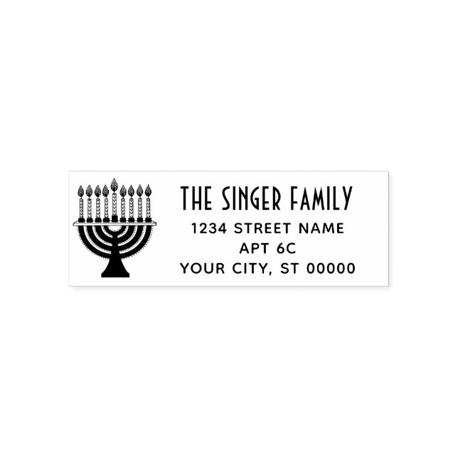 Hanukkah Lit Menorah Name Rücksendeadresse LS Permastempel (Design)