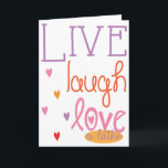 Hanukkah "Live Lagh Liebe a latke" Karte mit Umsch<br><div class="desc">"Live,  lachen,  Liebe a Latke" Grußkarte mit weißem Umschlag. Personalisieren Sie,  indem Sie "Happy Chanukah" löschen und Ihre eigene Formulierung hinzufügen,  indem Sie Ihren bevorzugten Schriftart Stil,  Farbe und Größe wählen. Danke,  dass ihr angehalten und vorbeigekommen seid! Viel geschätzt!!! Happy Hanukkah/Chanukah!</div>