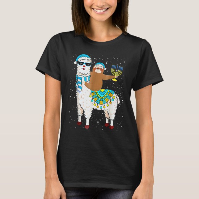 Hanukkah Llamakah Llama Sloth Happy Hanukkah Chanu T-Shirt (Vorderseite)