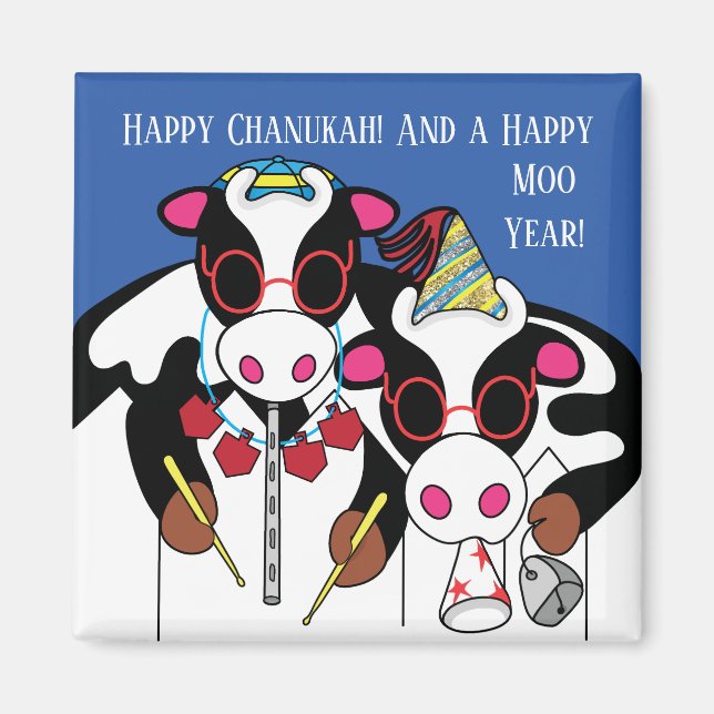 Hanukkah Magnet Platz Glückliches Moo Jahr! (Vorne)