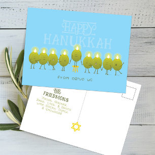 Hanukkah-Menora Oliven, Babyblau-Gruppe Postkarte