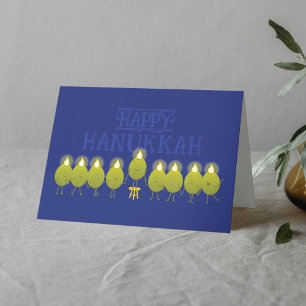 Hanukkah-Menora Oliven, Blaue Gefaltete Gruppe Karte