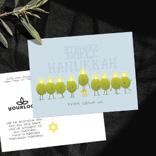 Hanukkah-Menora Oliven Pale Blue Company-Logo Postkarte
