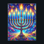Hanukkah menorah aglow in psychedelischen Farben Postkarte<br><div class="desc">Feiern Sie den Geist von Hanukkah,  mit seinem menorah-Atem in einer Symphonie psychedelischer Farben,  jede Flamme ein Leuchtfeuer der Hoffnung und Freude inmitten eines Universums von Mustern und Licht. 🕎 ✨ 🌈</div>