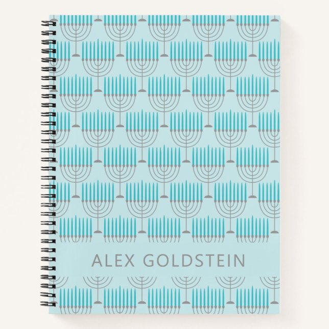 Hanukkah Menorah Blue Personalisiert Kids Name Notizbuch (Vorderseite)