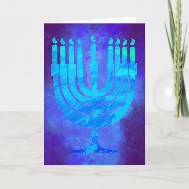 Hanukkah Menorah Blue Smoke Wasserfarbener Urlaub Karte (Vorderseite)