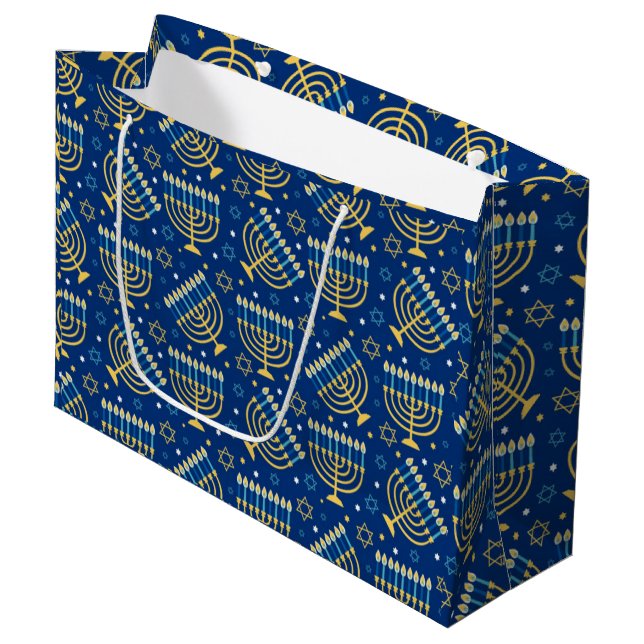 Hanukkah Menorah Blue Star Jüdische große Geschenk Große Geschenktüte (Vorderseite Schrägansicht)