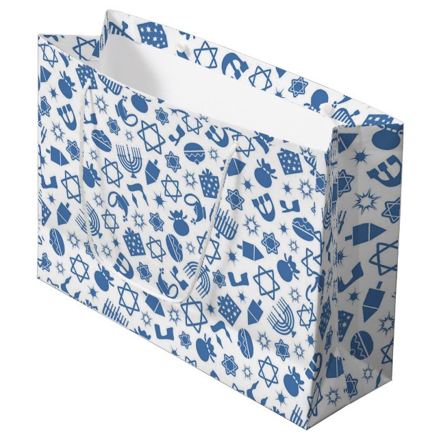 Hanukkah Menorah Blue Star Jüdische große Geschenk Große Geschenktüte (Vorderseite Schrägansicht)